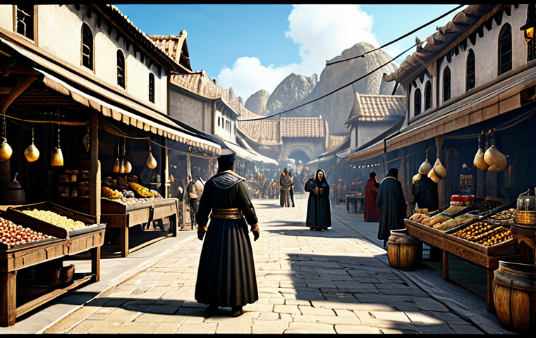 카카오게임즈 인기작 - Black Desert Online - Marketplace Scene**
"A bustling marketplace scene in the world of Black Deser...