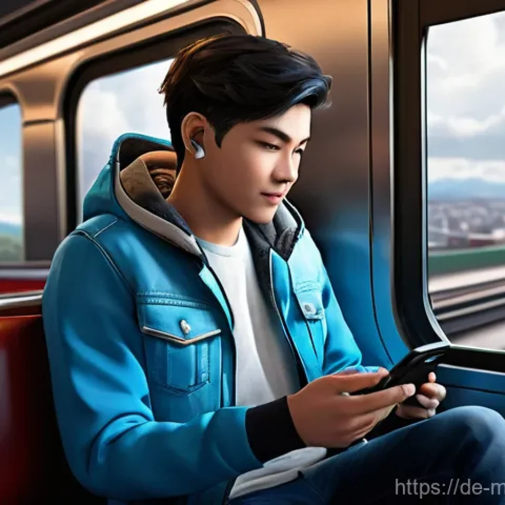 2025년 인기 모바일게임 - **Cloud Gaming on the Go:** A young adult, dressed in fashionable casual wear (jeans, t-shirt, light...
