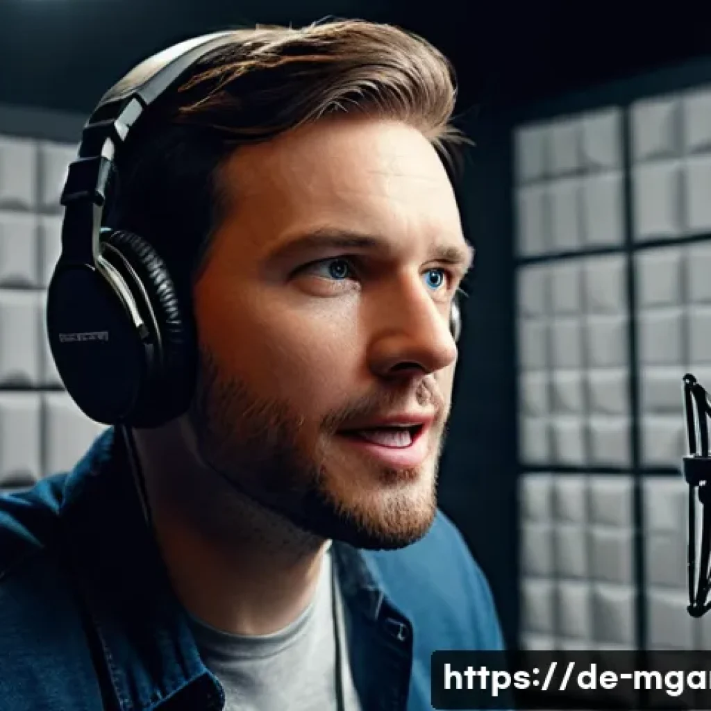 모바일게임 성우 정보 - **Prompt:** "A highly concentrated male voice actor, early 30s, with short, neat hair and dressed in...