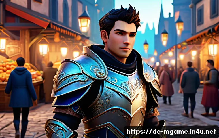 모바일게임 NPC 인기 순위 - A charismatic mobile game companion character standing in a vibrant fantasy city square, detailed ex...