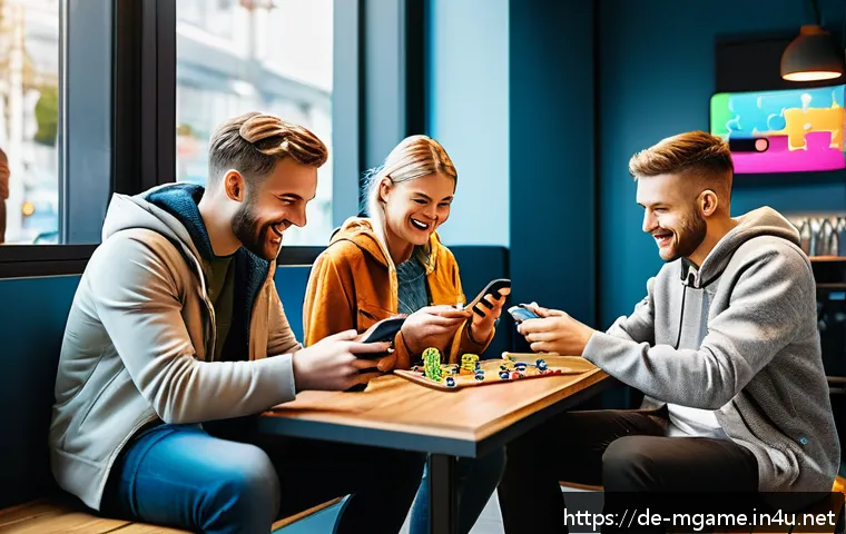 모바일게임 플레이 타임 비교 - A vibrant mobile gaming scene showing a diverse group of German casual gamers in a modern urban sett...