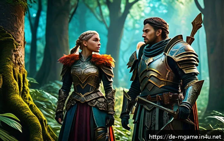 넷마블 게임 리스트 - A vibrant fantasy RPG world scene featuring a diverse group of heroes in detailed armor and clothing...
