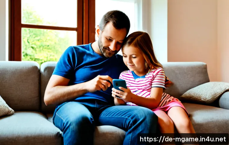 모바일게임 연령별 추천 - Photorealistic cozy German family living room, a parent and two children of different ages sitting t...