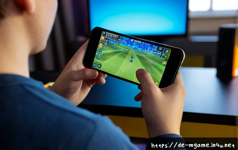 Home 17 모바일 MOBA 게임 - Photorealistic close-up of a German young adult gamer holding a smartphone horizontally during an in...